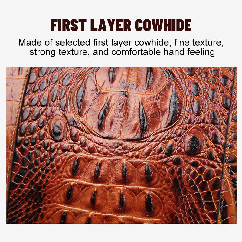 Genuine Leather Ladies Travel Bag with Alligator Stripe Pattern, Women's Leather Handbag for Everyday Use and Travel