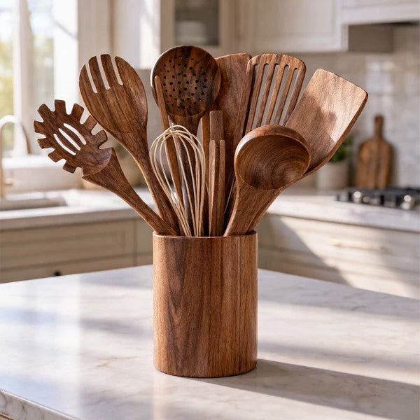 11-Piece Acacia Wood Kitchen Utensil Set – Sustainable Kitchen Utensils