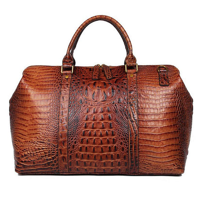 Genuine Leather Ladies Travel Bag with Alligator Stripe Pattern, Women's Leather Handbag for Everyday Use and Travel