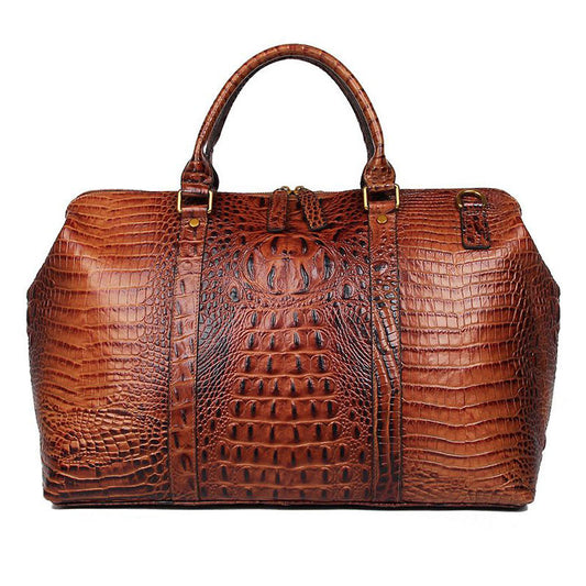 Genuine Leather Ladies Travel Bag with Alligator Stripe Pattern, Women's Leather Handbag for Everyday Use and Travel