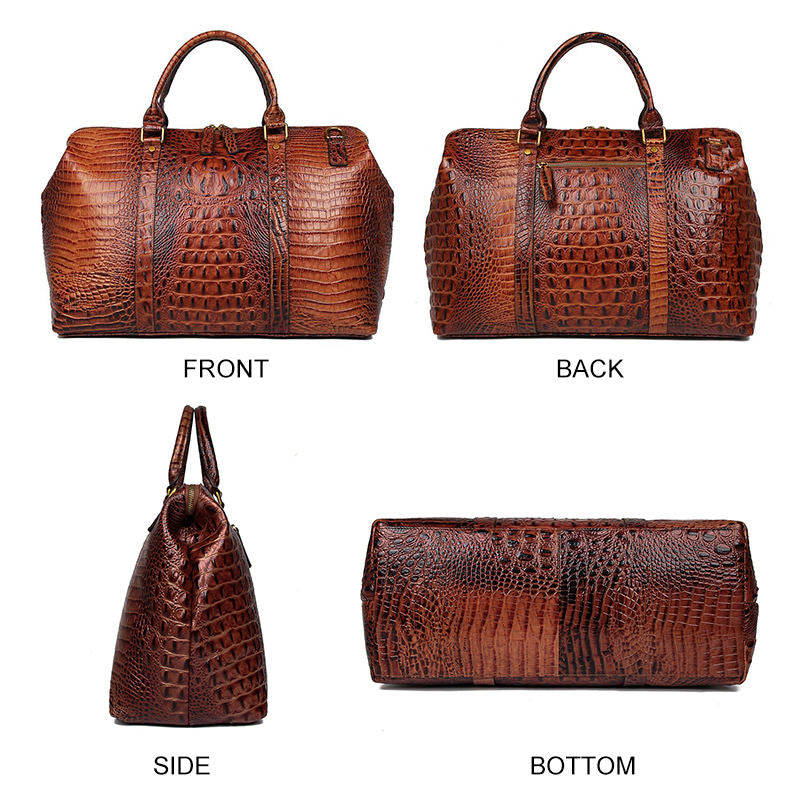 Genuine Leather Ladies Travel Bag with Alligator Stripe Pattern, Women's Leather Handbag for Everyday Use and Travel