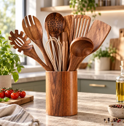 11-Piece Acacia Wood Kitchen Utensil Set – Sustainable Kitchen Utensils