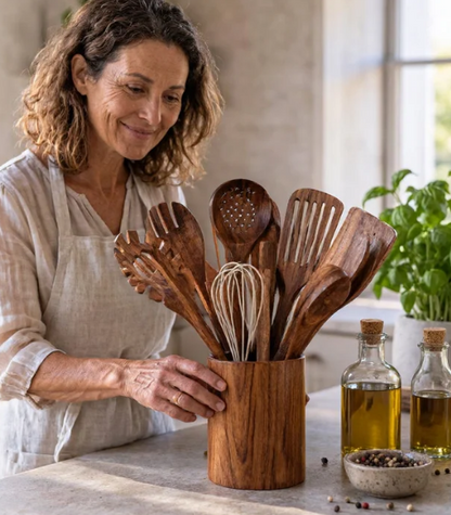 11-Piece Acacia Wood Kitchen Utensil Set – Sustainable Kitchen Utensils